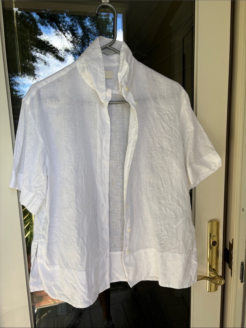 Banana Republic White Short-Sleeve Linen Button-Up Shirt